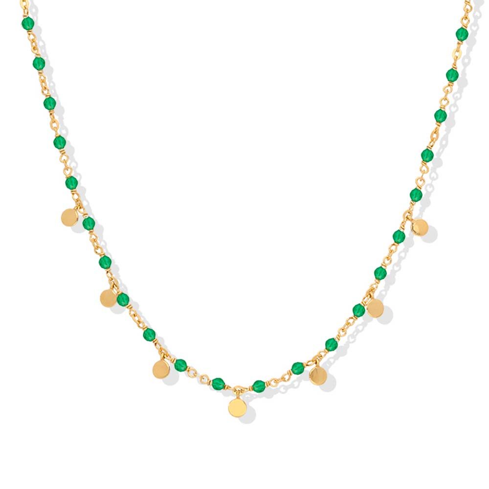 Collier argent doré petites perles pampilles et pierre onyx vert