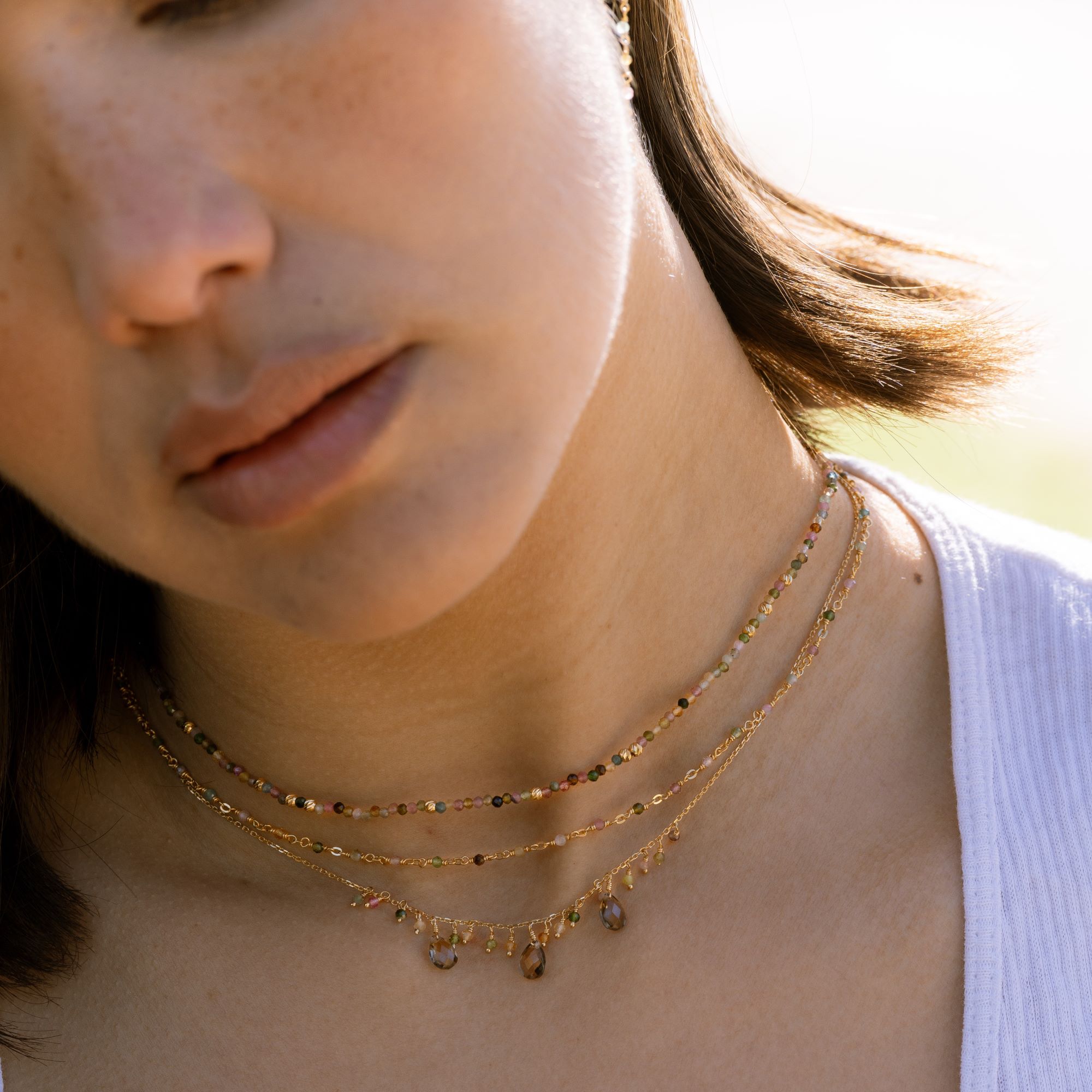 Collier argent simple perles multi-tourmaline – Image 2