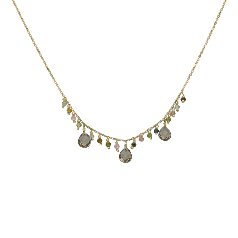 Collier argent doré pierre pampille tourmaline