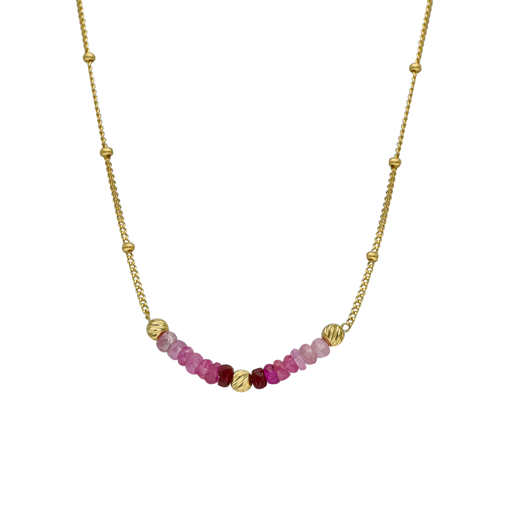 Collier argent doré pierres précieuses rubis véritable et perles dorées