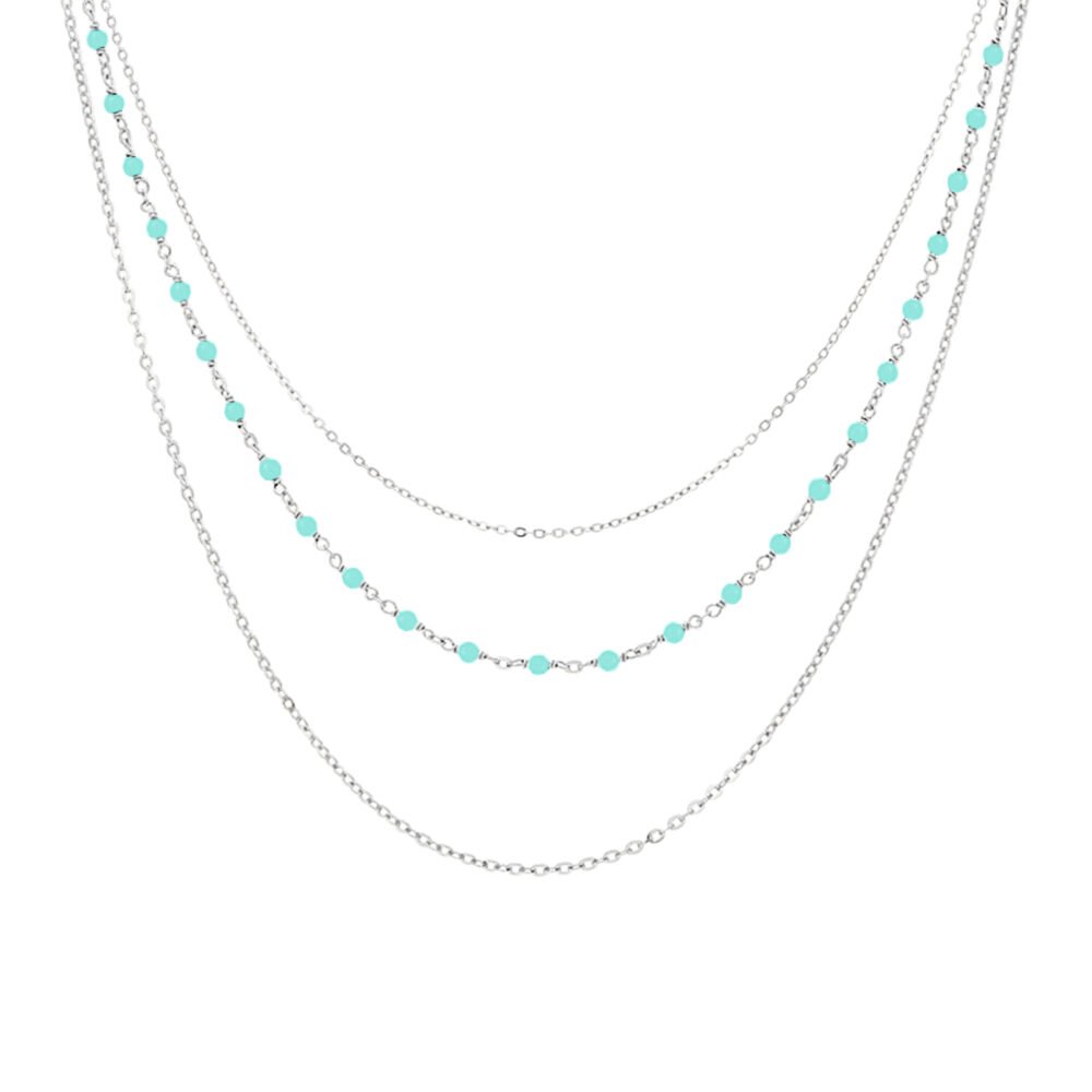Collier argent rhodié triple collier petite perles pierre amazonite