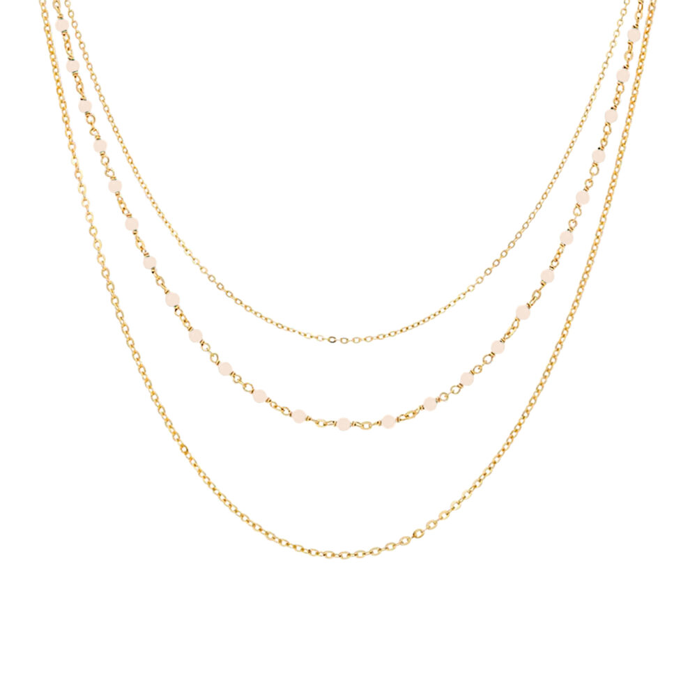 Collier argent doré triple collier petite perles pierre opale rose