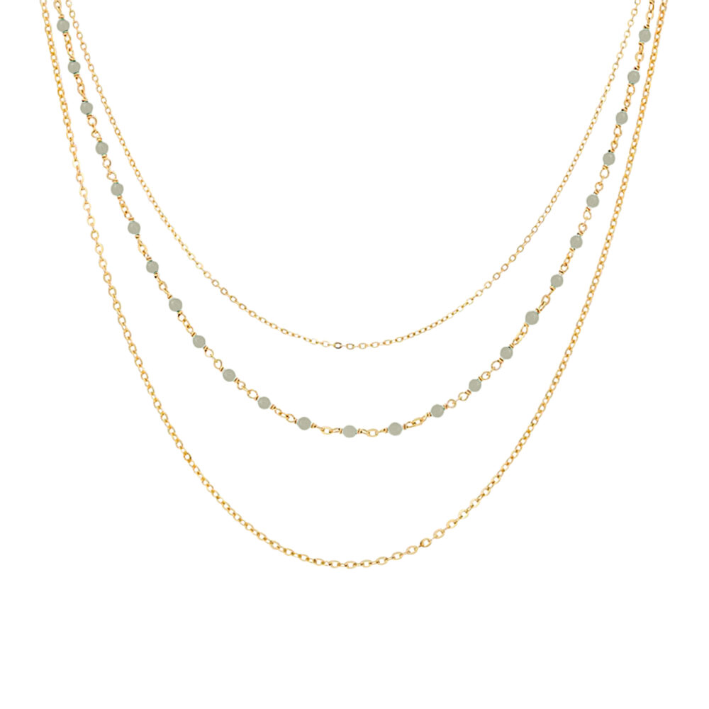 Collier argent doré triple collier petite perles pierre labradorite