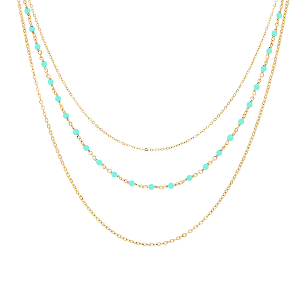 Collier argent doré triple collier petite perles pierre amazonite