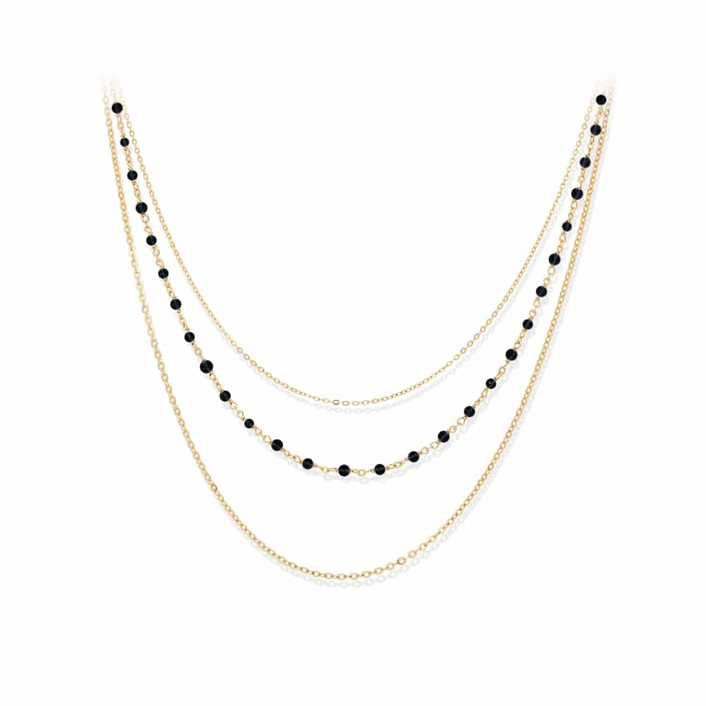 Collier argent doré triple collier petite perles spinelle noire