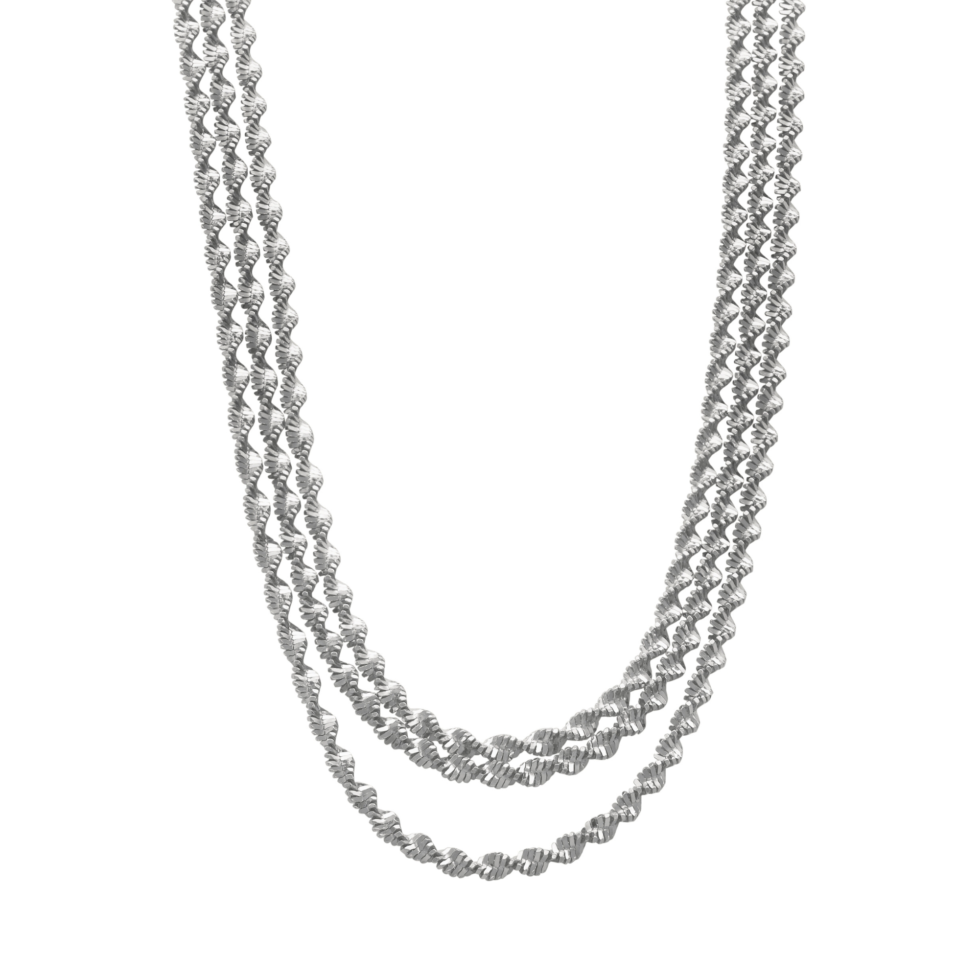Collier argent rhodié triple mailles torsadées diamantées