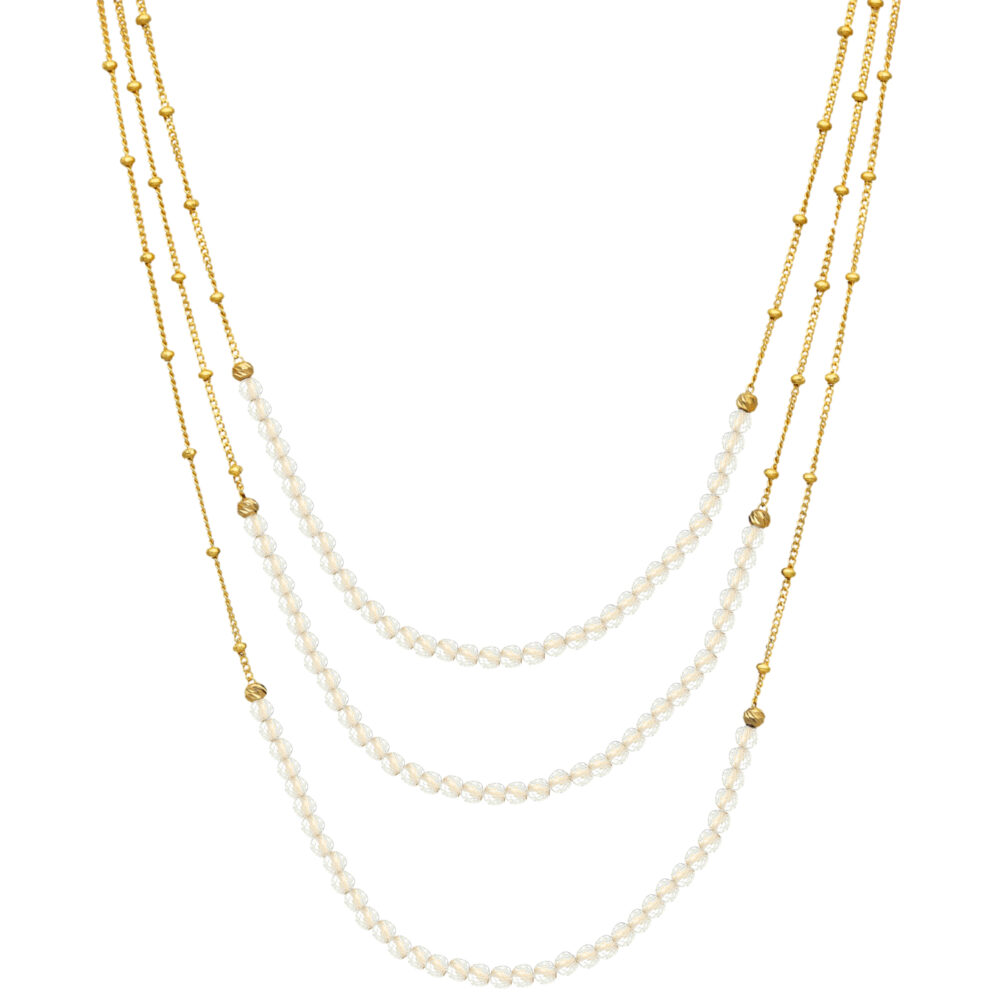 Collier argent doré trois chaines et pierres naturelles pierre de lune blanche