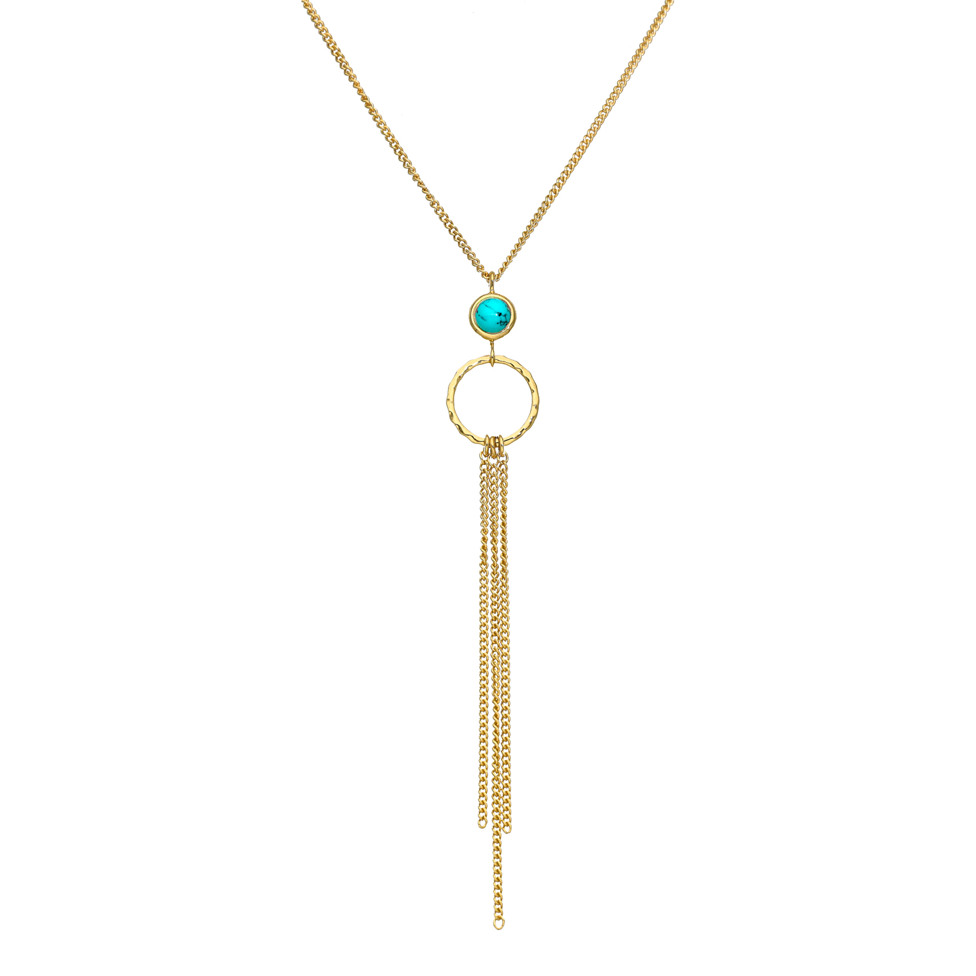 Collier argent dorée chaines pendantes et pierre turquoise