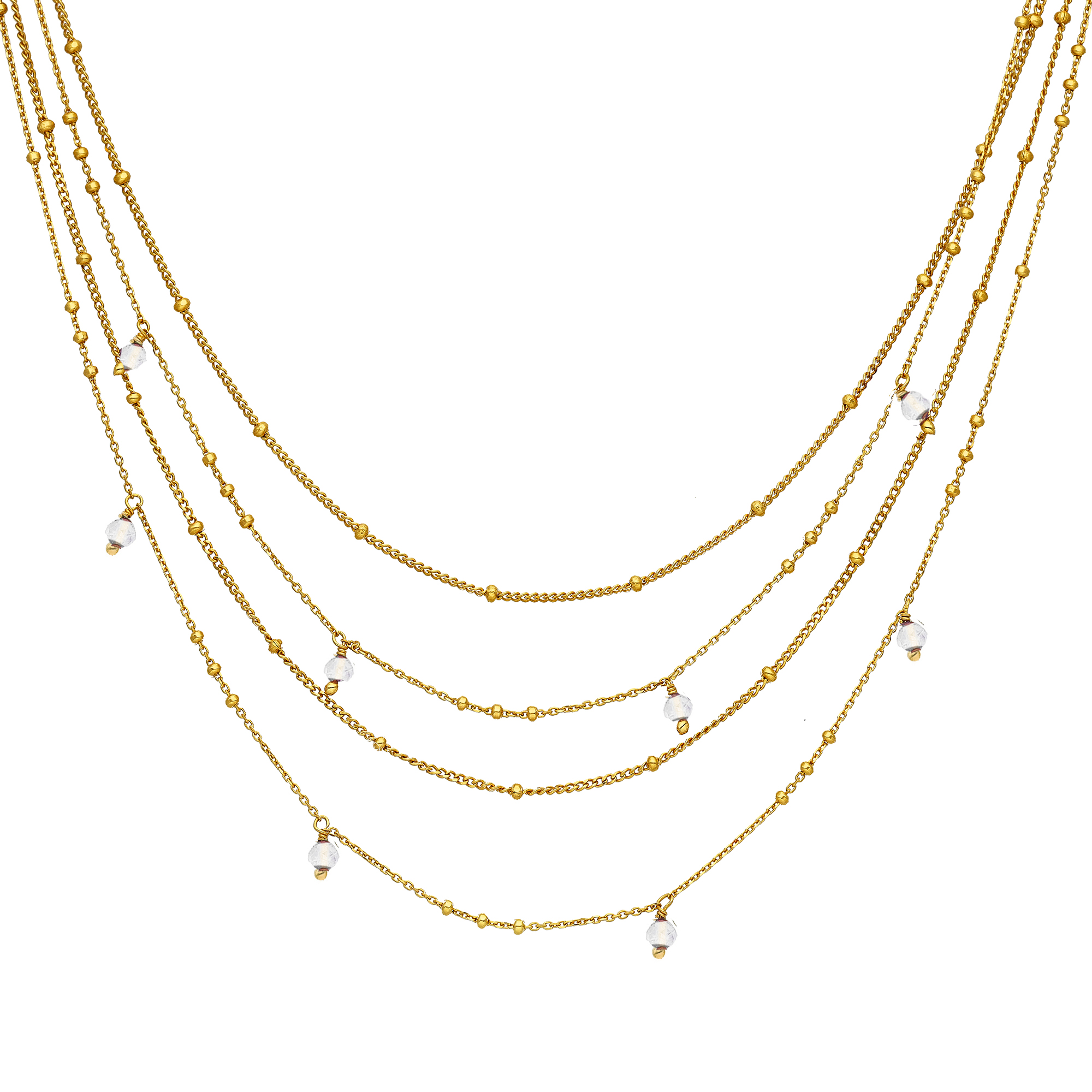 Collier argent dorée multiples chaine et pierres naturelles de lune blanche