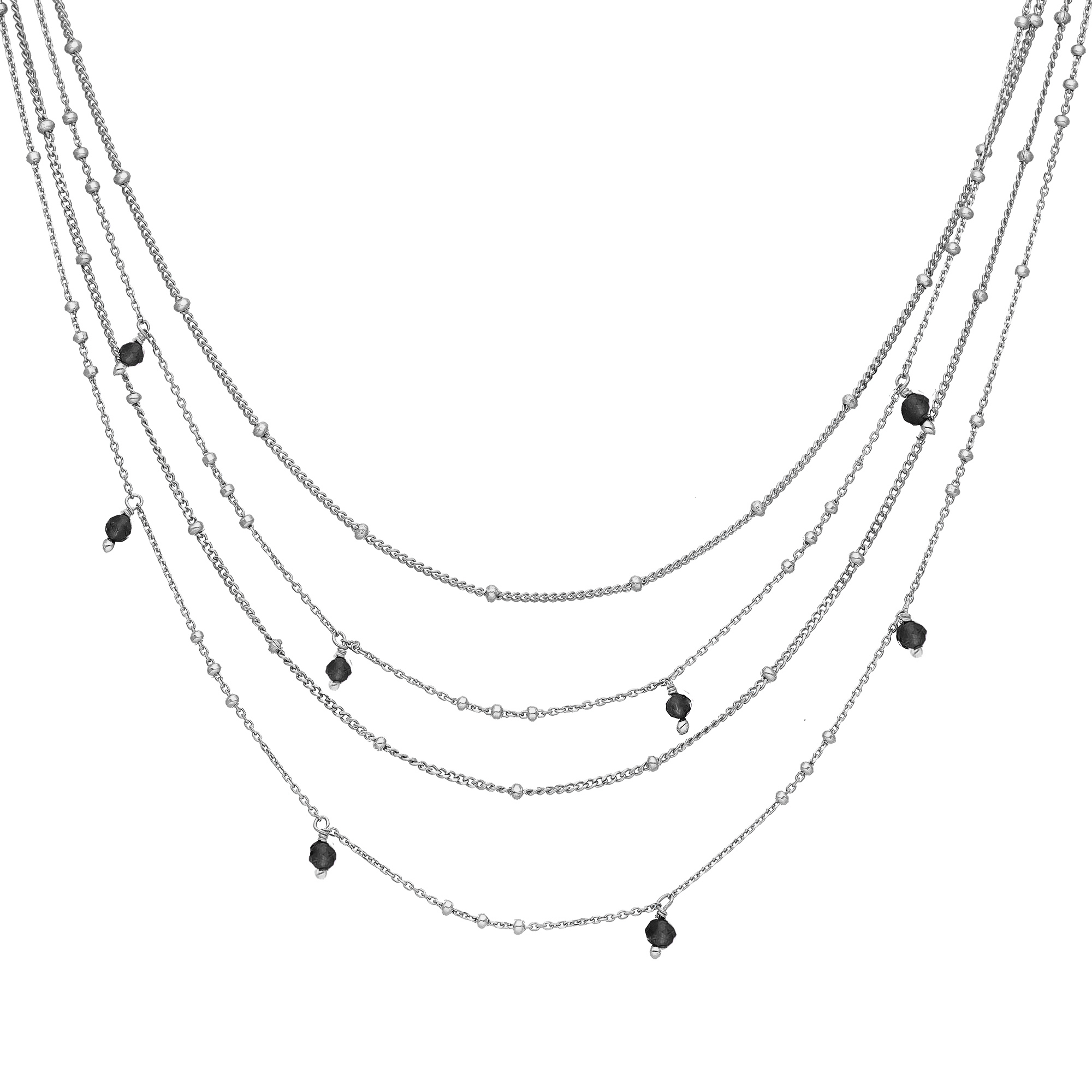 Collier argent multiples chaine et pierres naturelles spinelle noir
