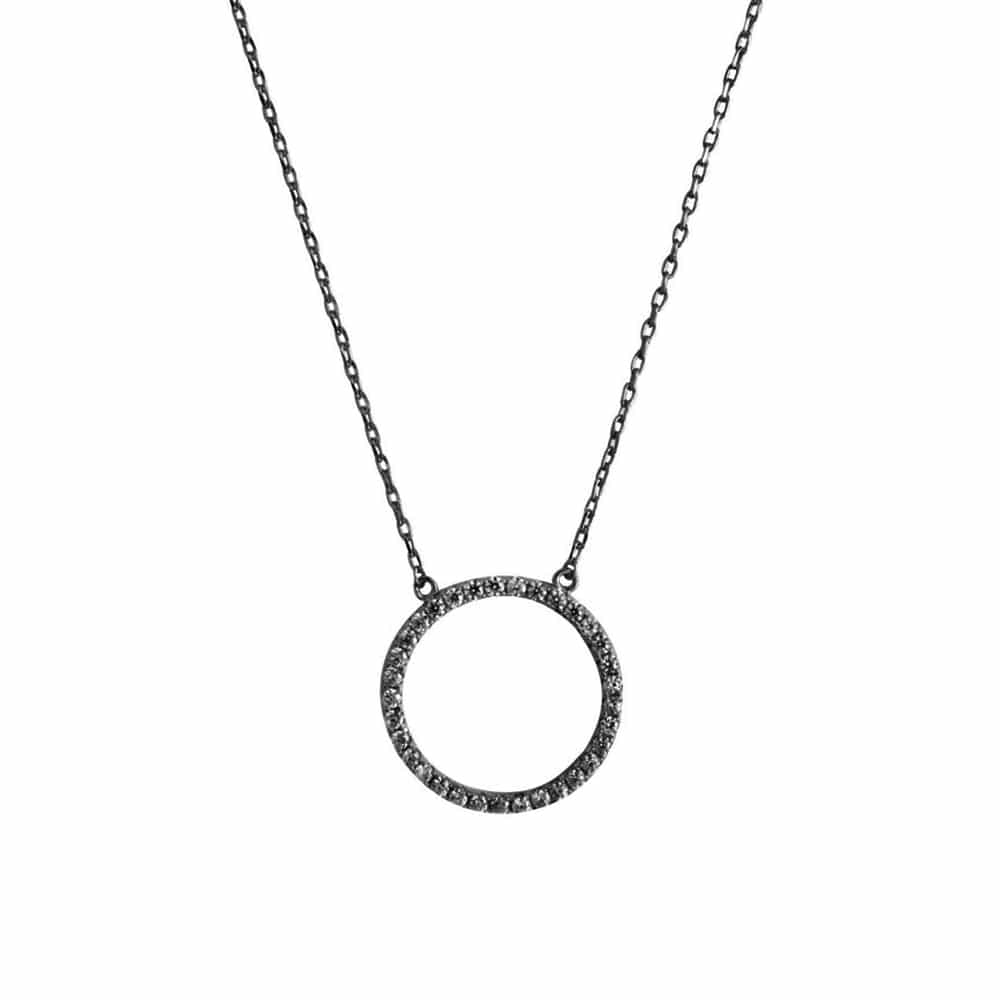 Collier argent noir cercle de vie noir