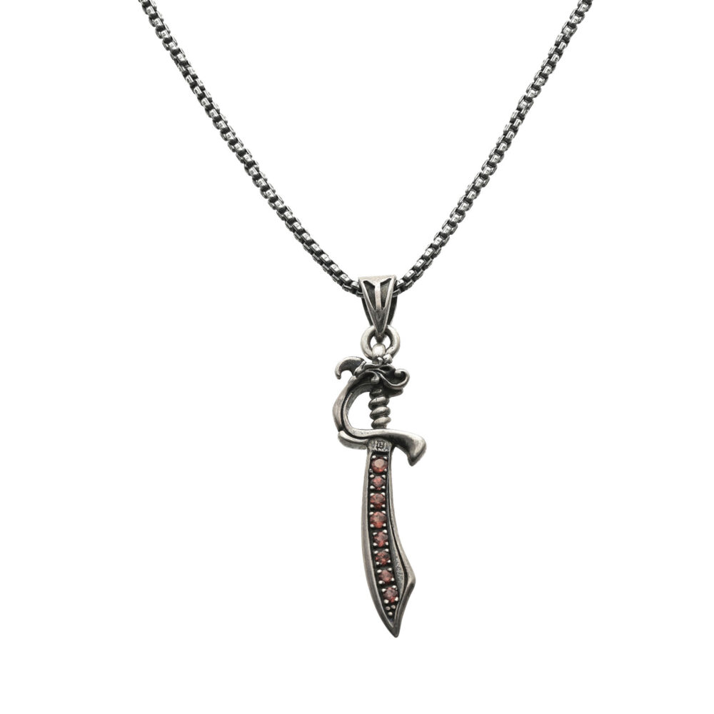 Collier argent pendentif sabre serti pierre grenat