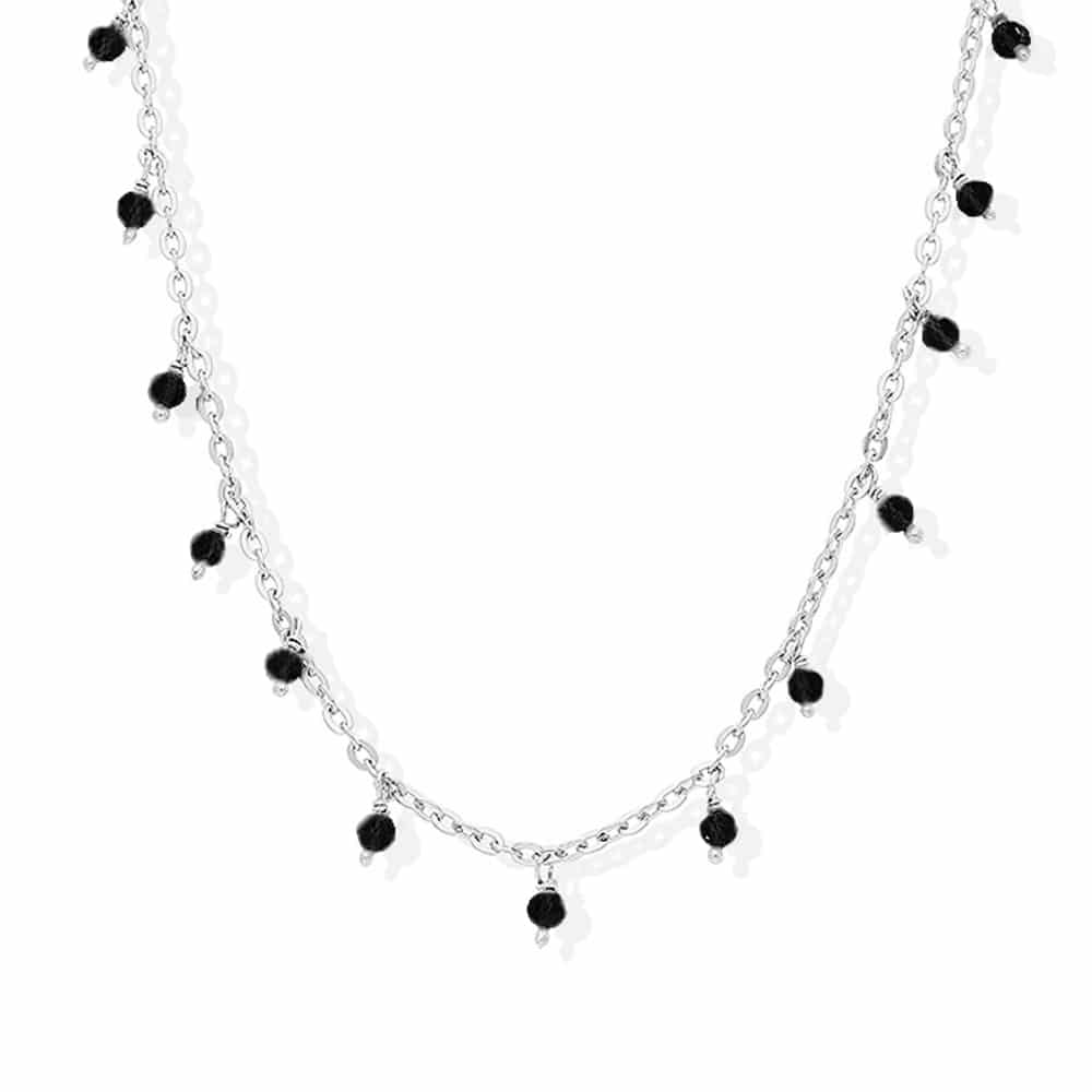 Collier argent petites gouttes perles spinelle noire