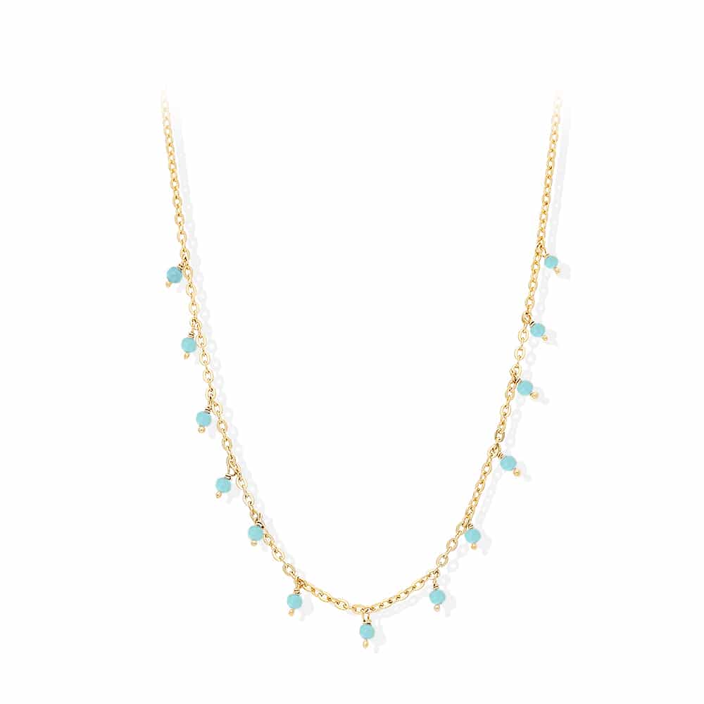 Collier argent doré petites goutte perles turquoise