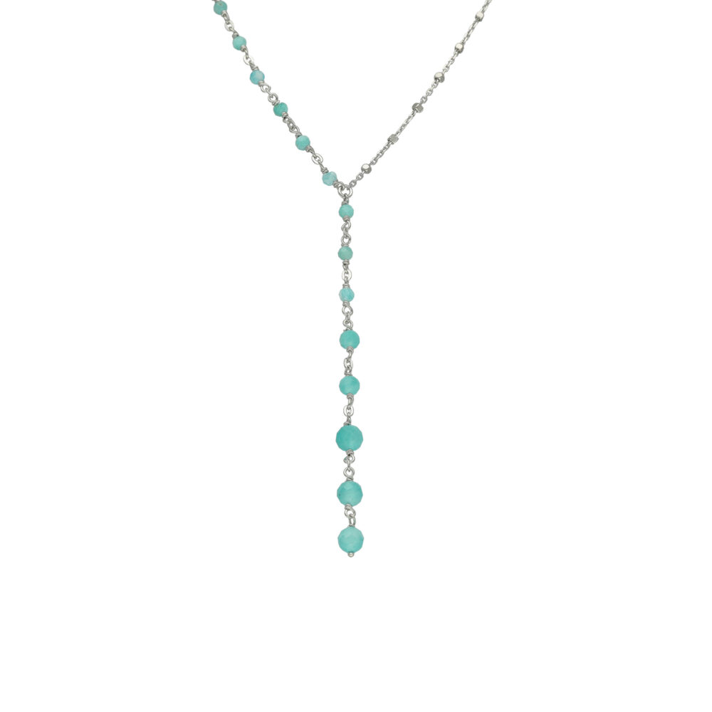 Collier argent rhodié cascade cravate pierre amazonite
