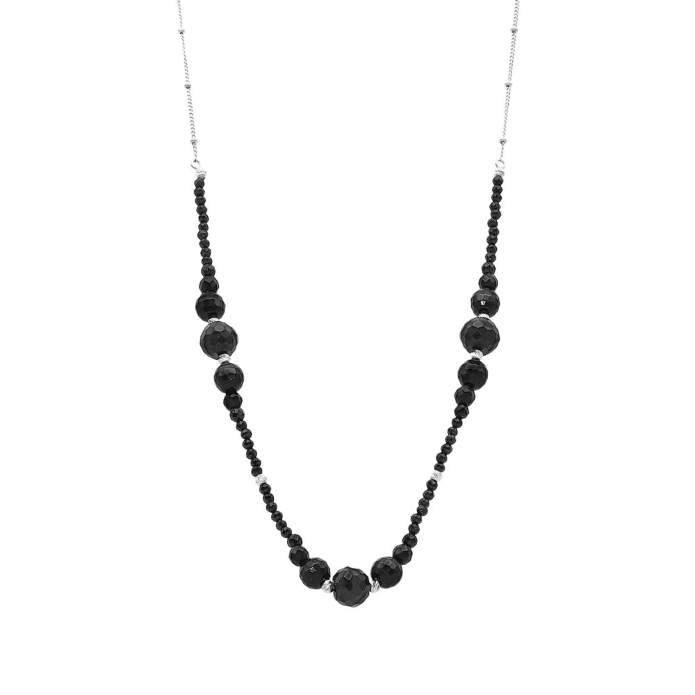 Collier argent rhodié cascade de perle naturelle spinelle noire
