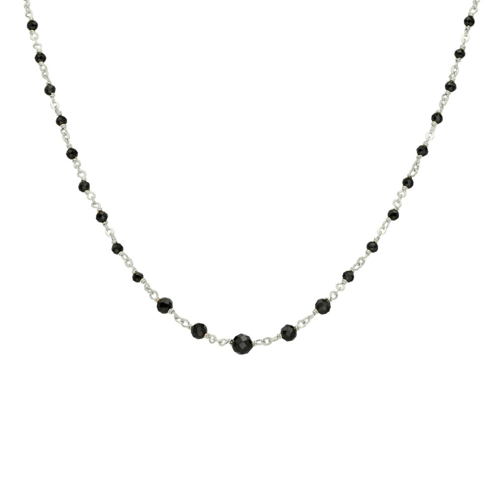 Collier argent rhodié cascade pierre spinelle noire