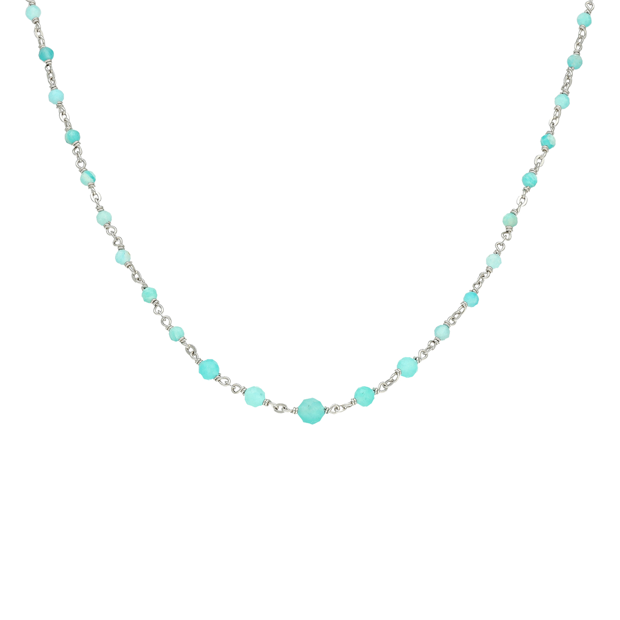 Collier argent rhodié cascade pierre amazonite