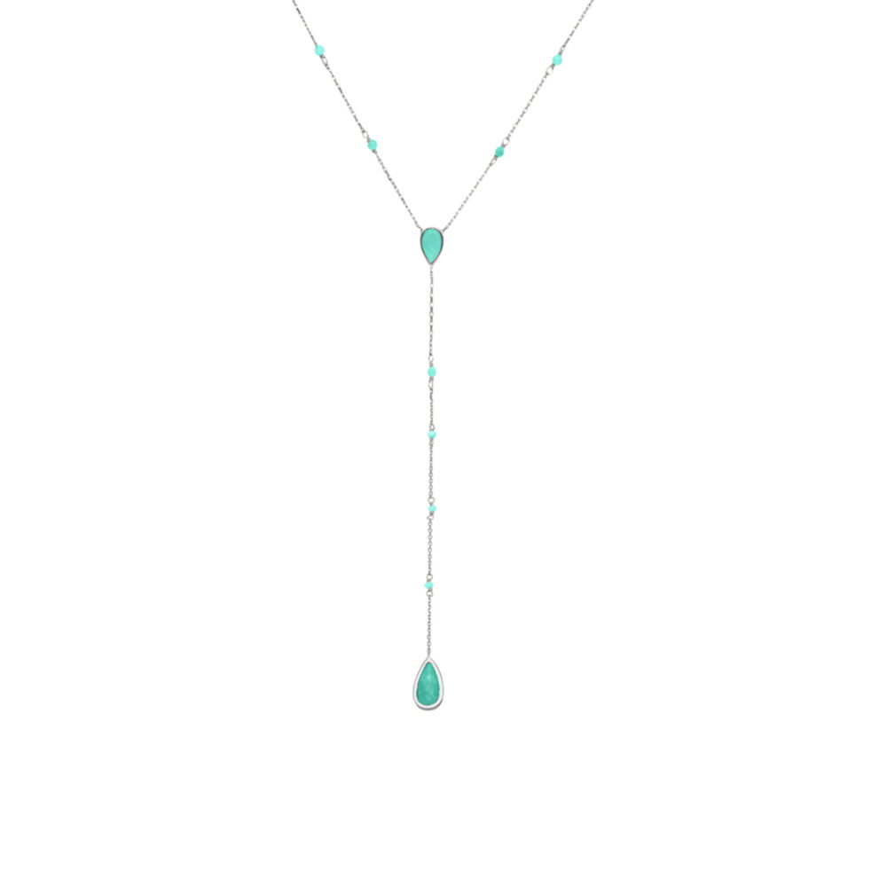Collier argent rhodié cravate pierres amazonite