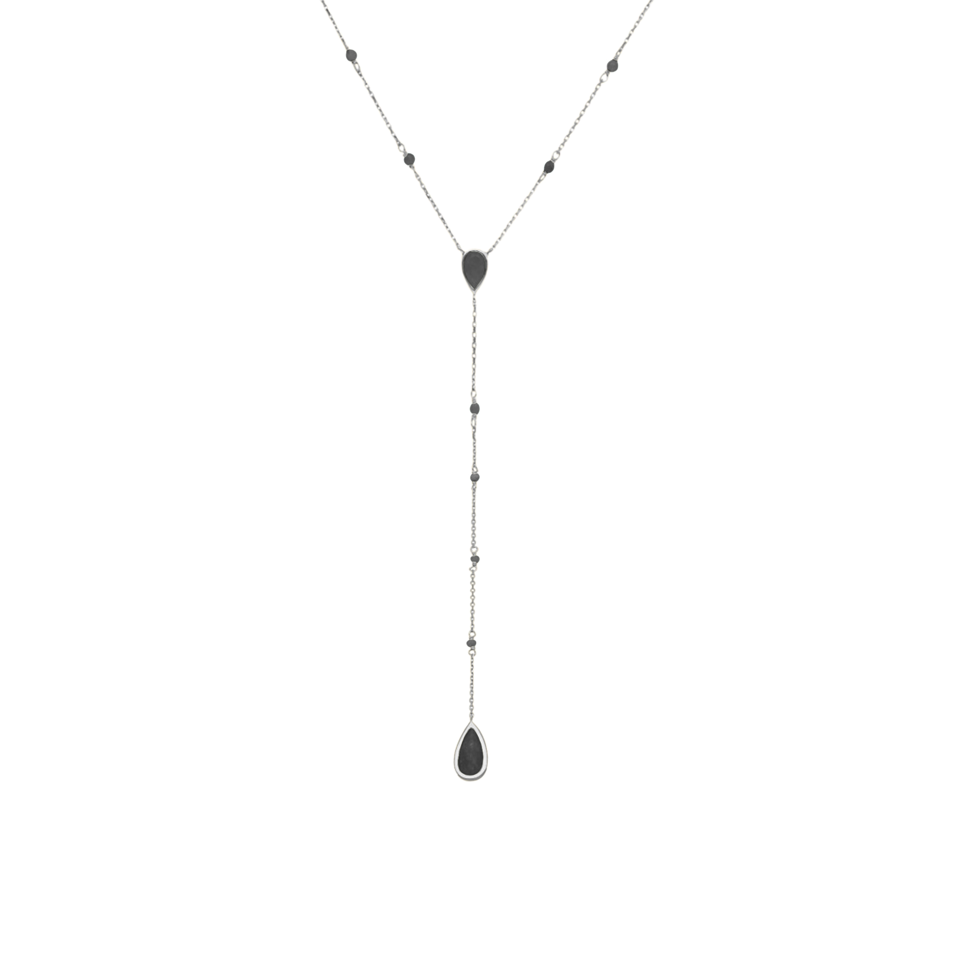 Collier argent rhodié cravate pierres spinelle noire