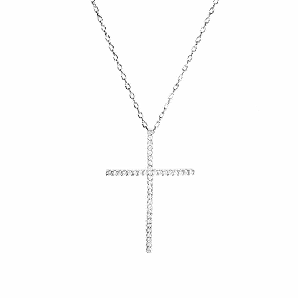 Collier argent rhodié croix verticale