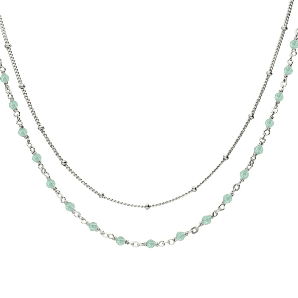 Collier argent rhodié double chaine et pierre naturelle amazonite