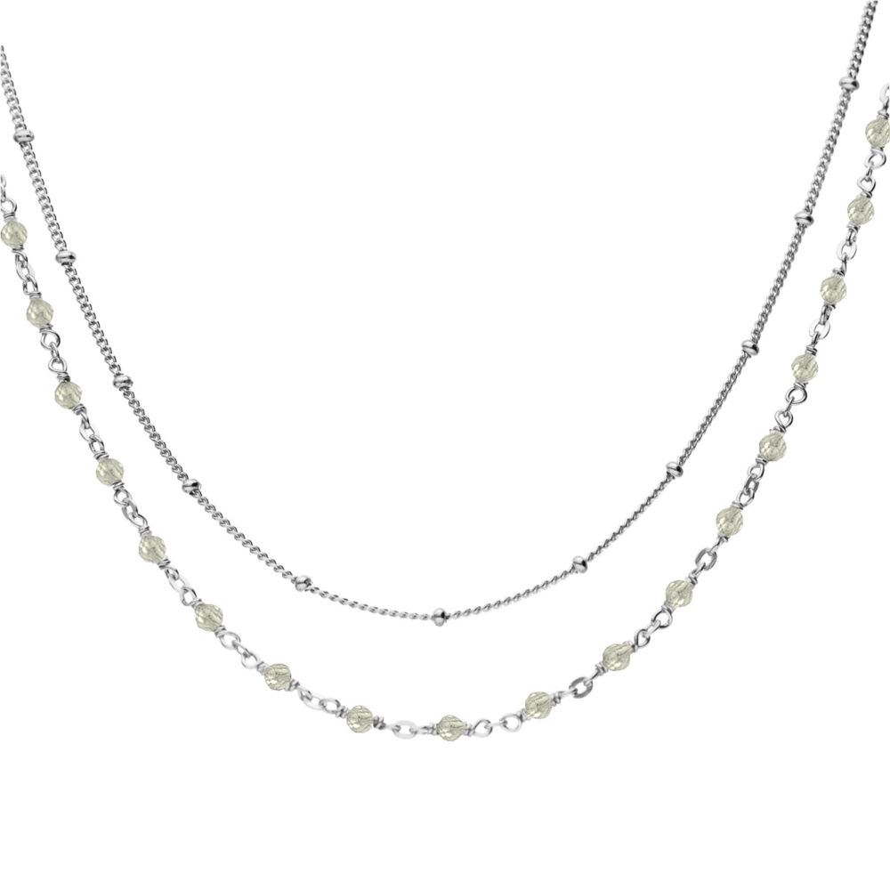 Collier argent rhodié double chaine et pierres naturelles labradorite