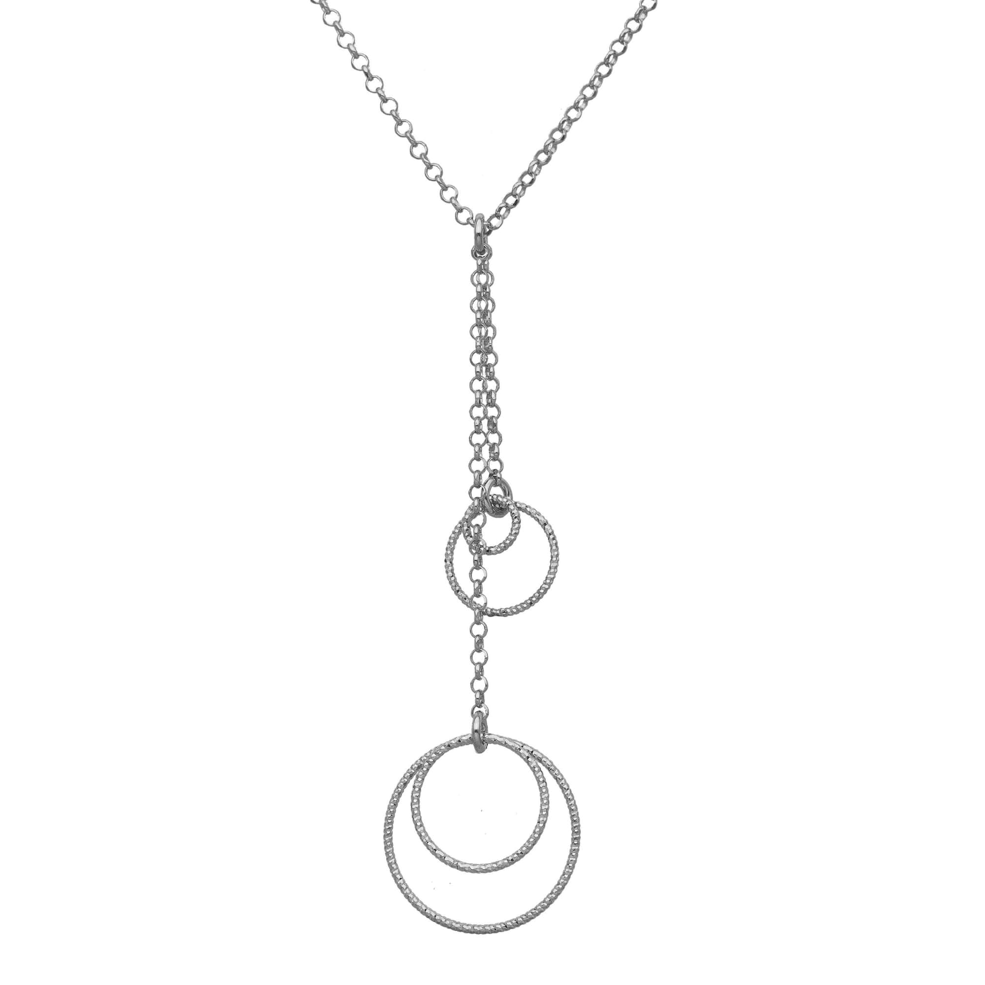 Collier argent rhodié doubles chaînes cercles diamantés