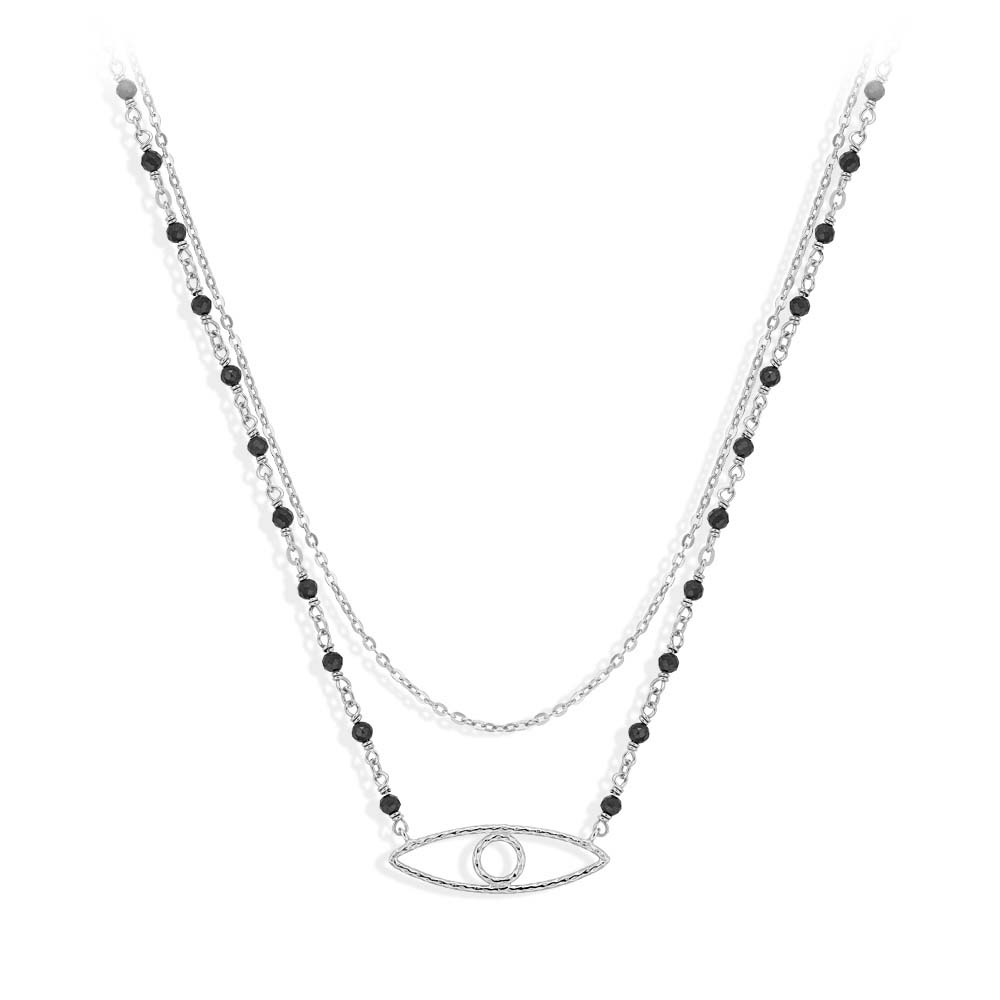 Collier en argent oeil orus et pierre noire