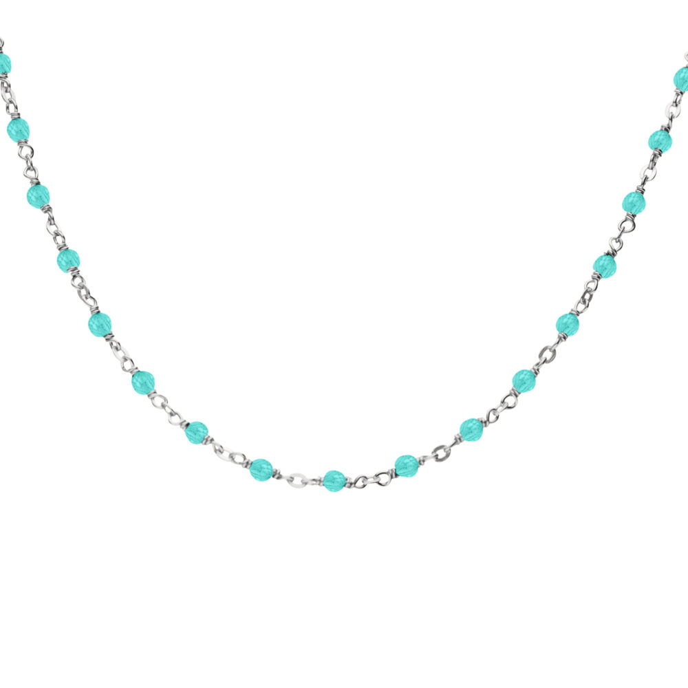 Collier argent rhodié et pierres naturelles amazonite long 59 cm