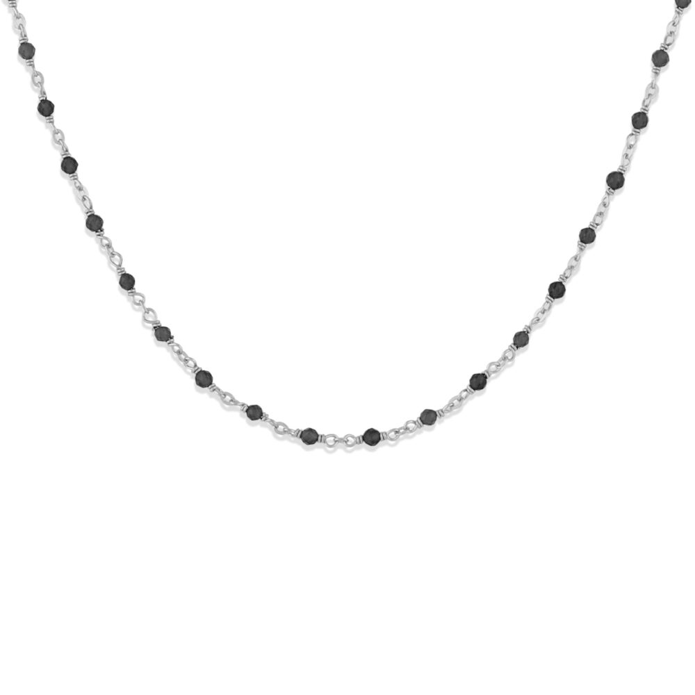 Collier argent rhodié et pierres naturelles noires long 59cm