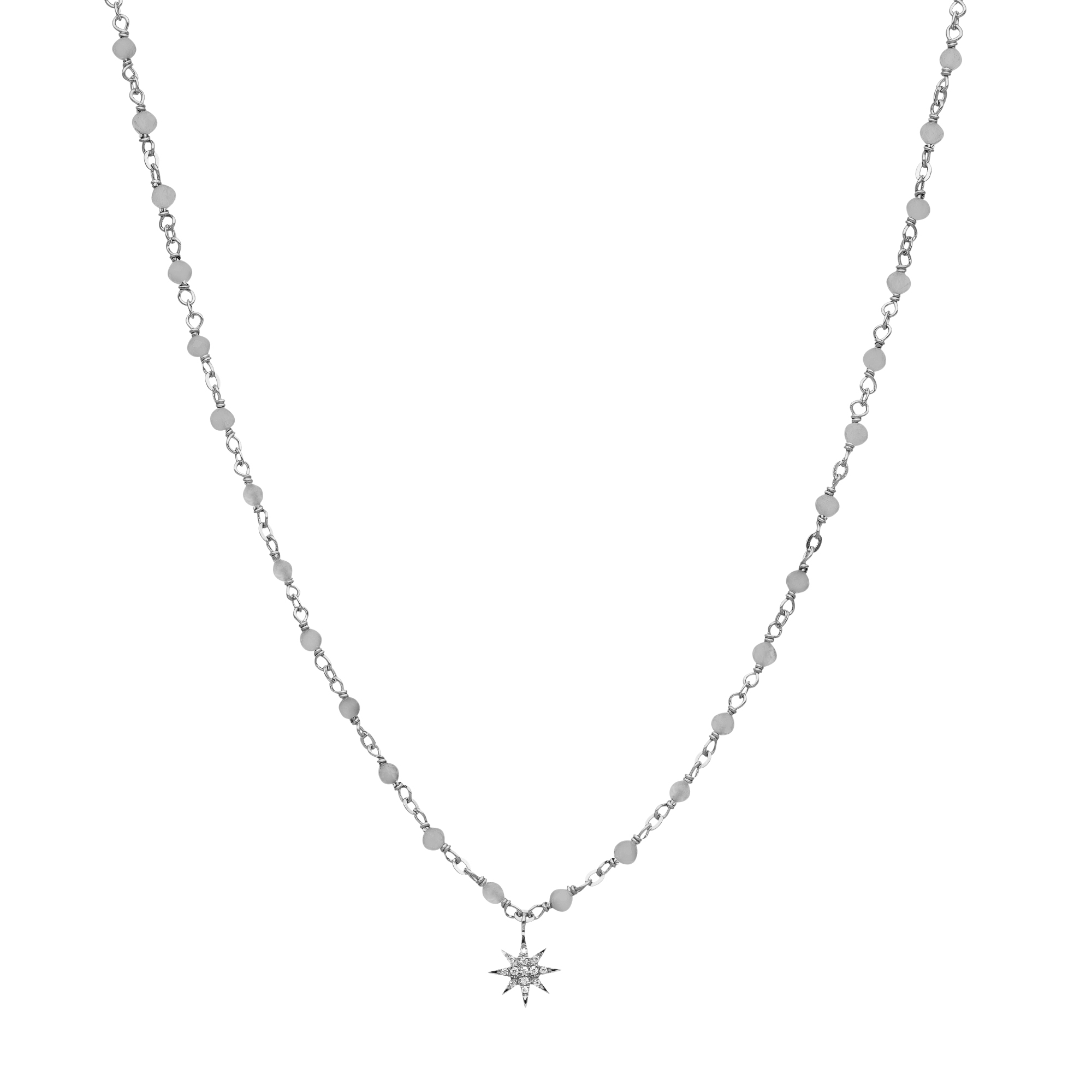 Collier argent rhodié étoile en zirconium blanc et perles naturelles labradorite