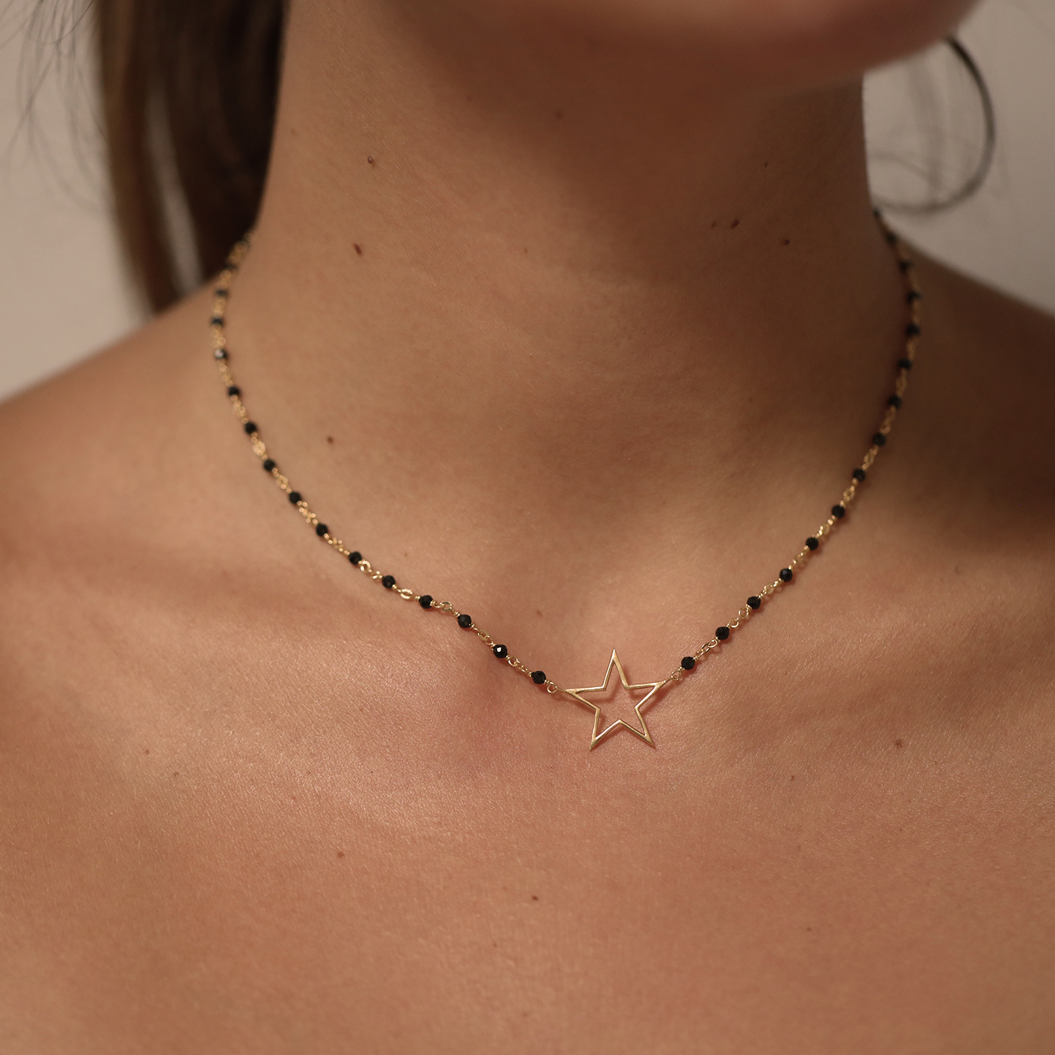 Collier argent rhodié étoile et pierre rouge – Image 2