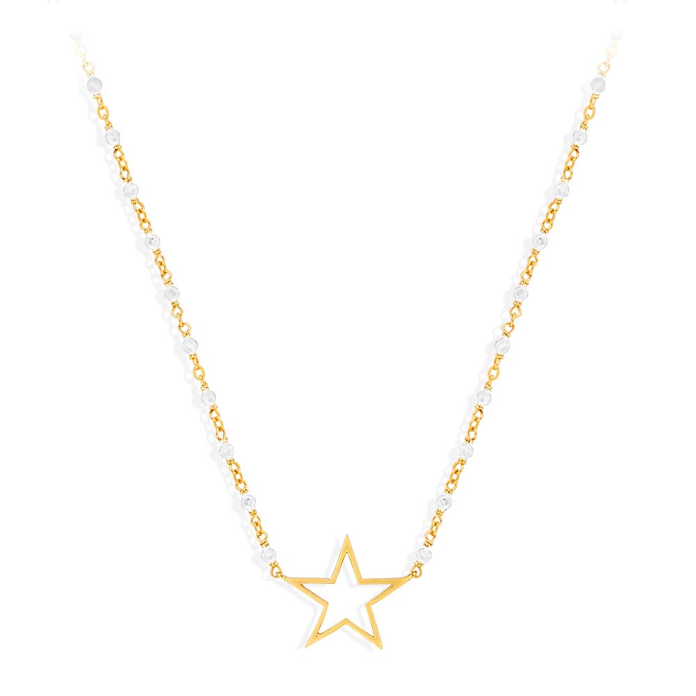 Collier argent doré étoile et pierre de lune blanche