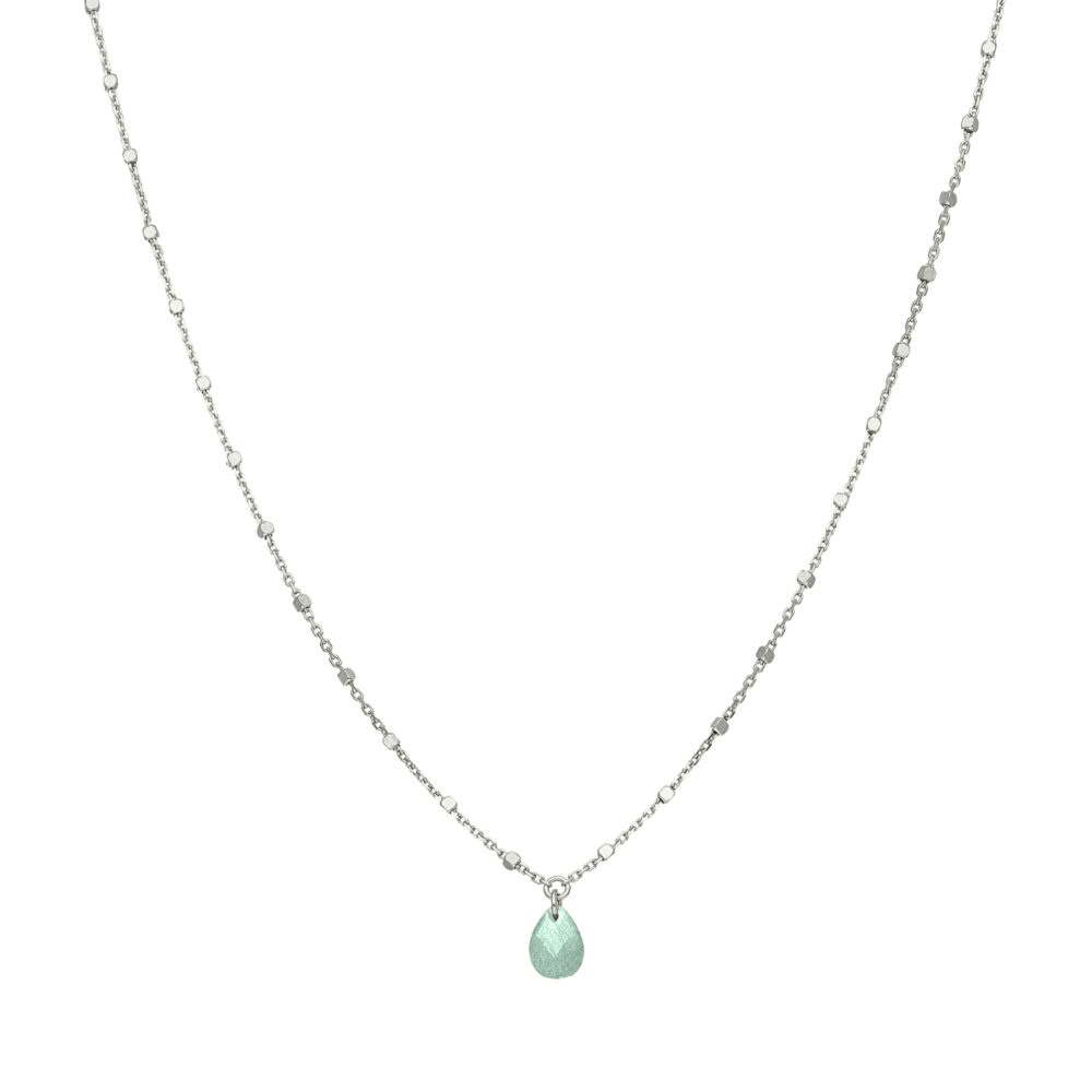 Collier argent rhodié goutte pierre naturelle amazonite