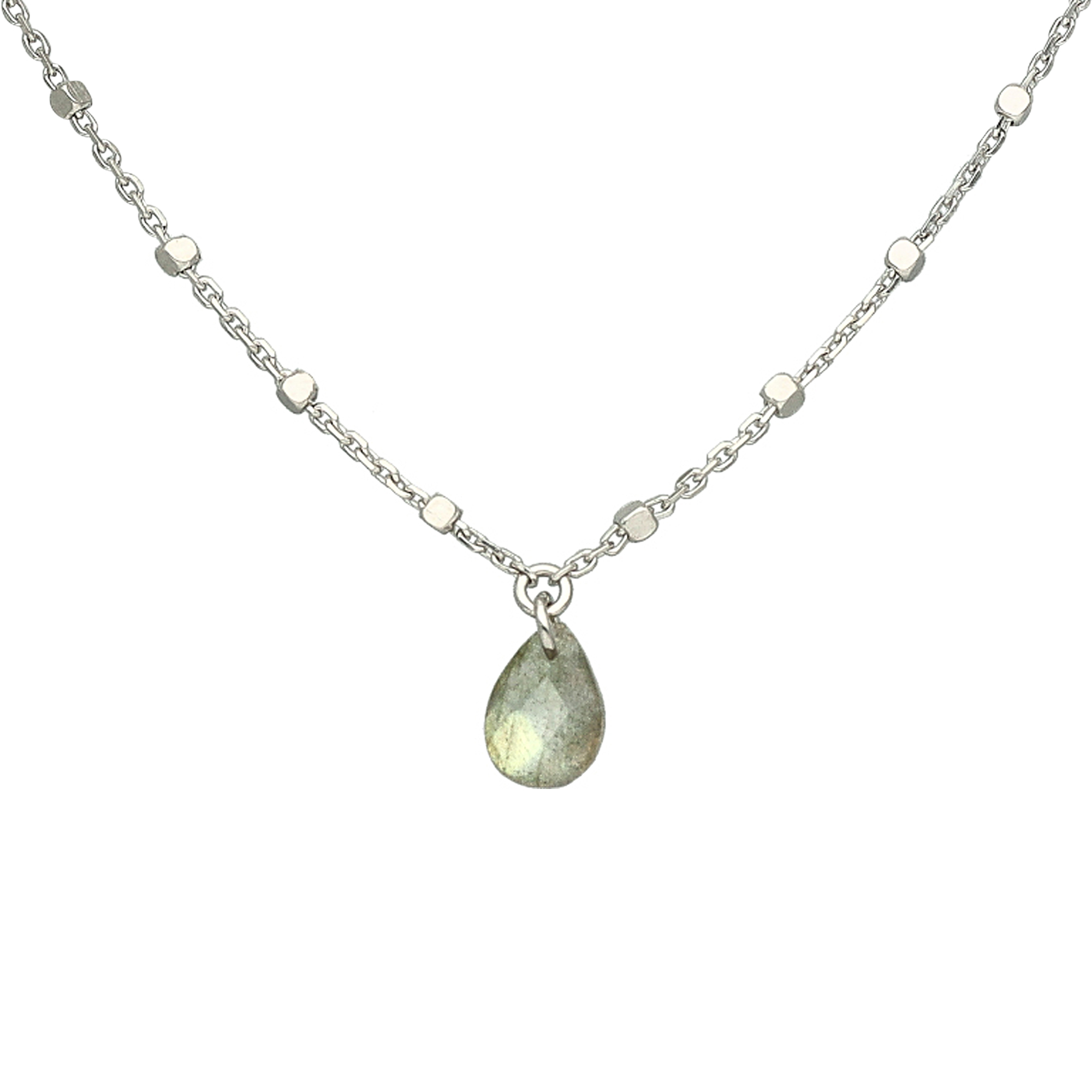 Collier argent rhodié goutte pierres naturelles labradorite – Image 2
