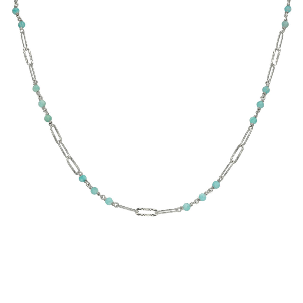 Collier argent rhodié maillon pierre amazonite