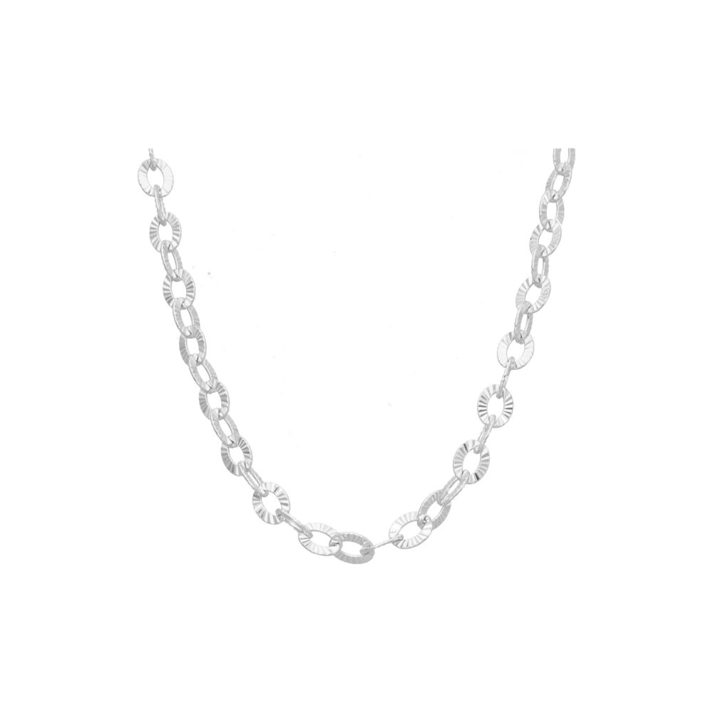 Collier argent rhodié maillons diamantés long
