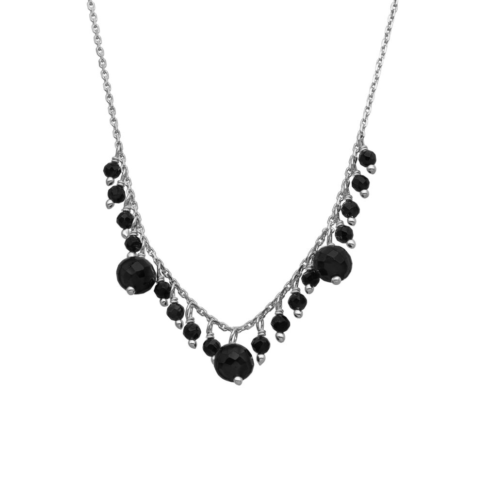 Collier argent rhodié multi perle naturelle spinelle noire