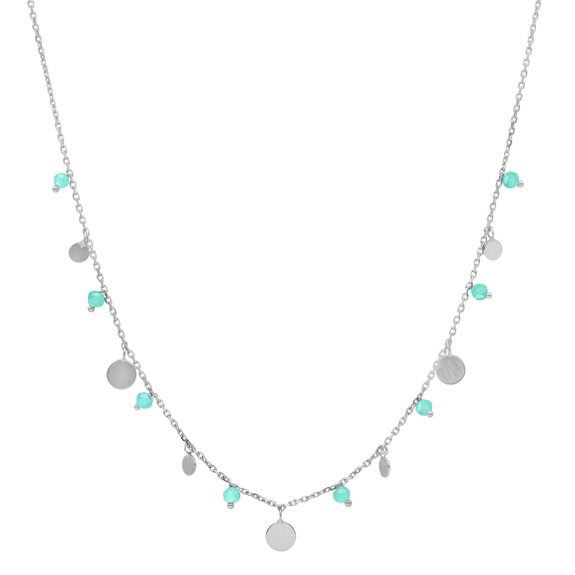 Collier argent rhodié pampilles et pierres amazonite