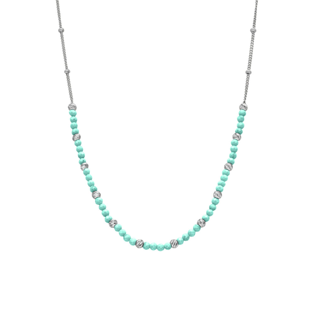 Collier argent rhodié perles rhodié et pierres amazonite