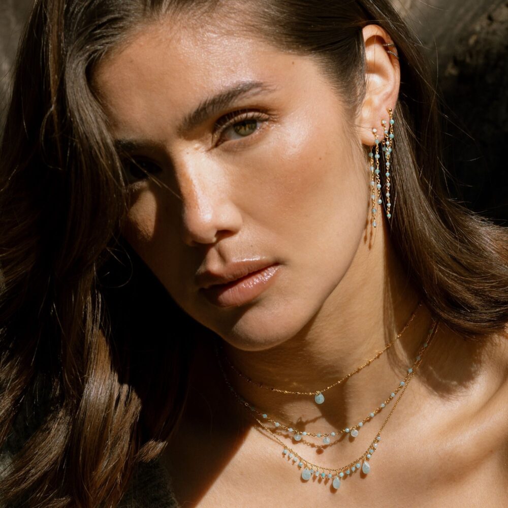 Alternative view of Collier argent rhodié pierre pampille amazonite