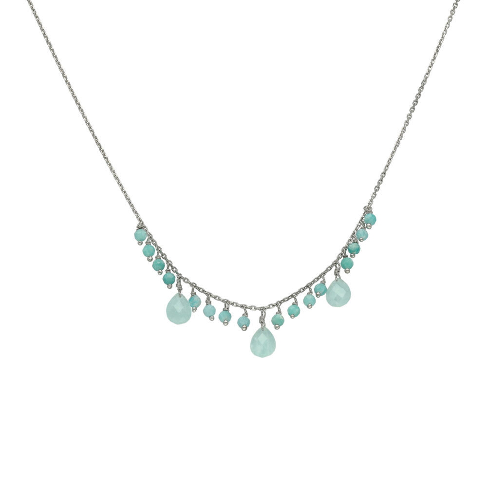 Collier argent rhodié pierre pampille amazonite