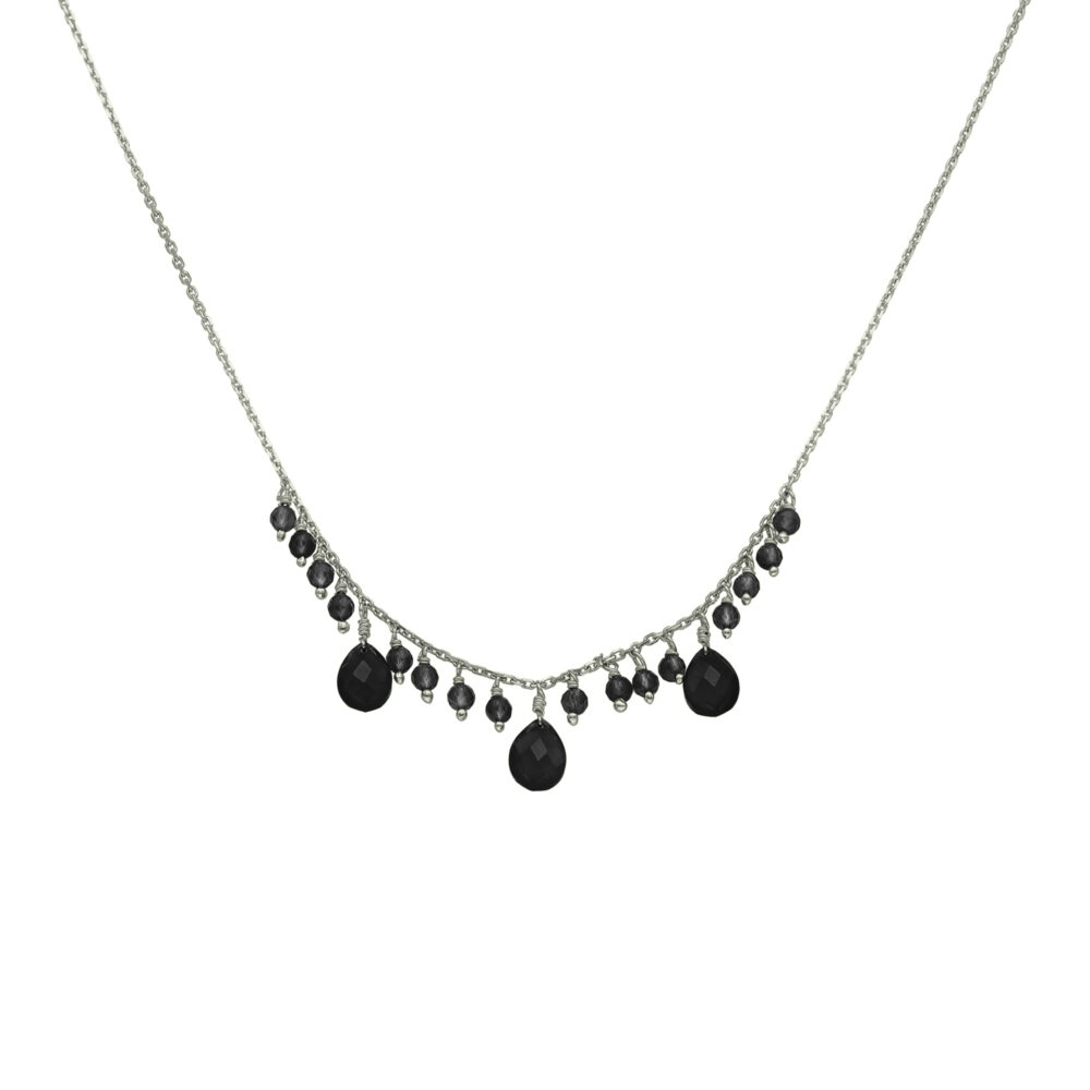 Collier argent rhodié pierre pampille spinelle noire