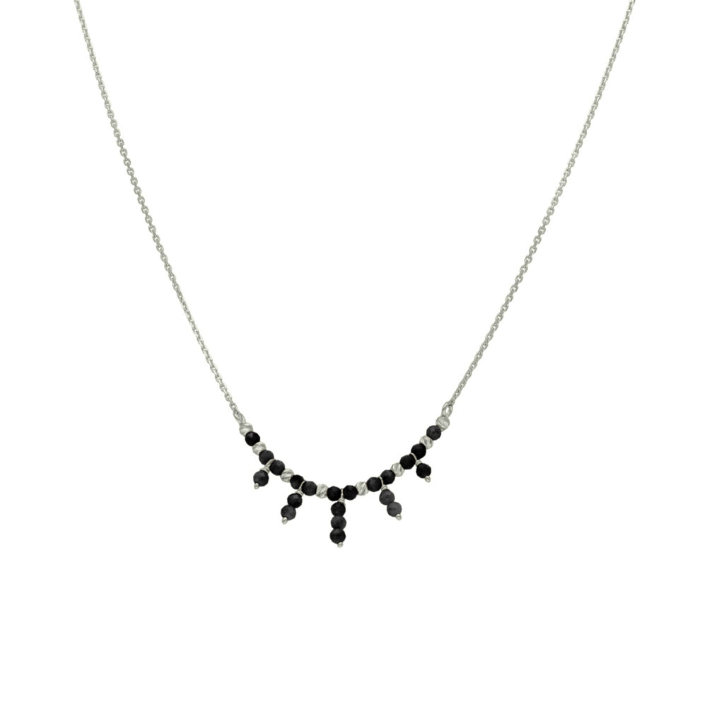Collier argent rhodié pierre rayon spinelle noire