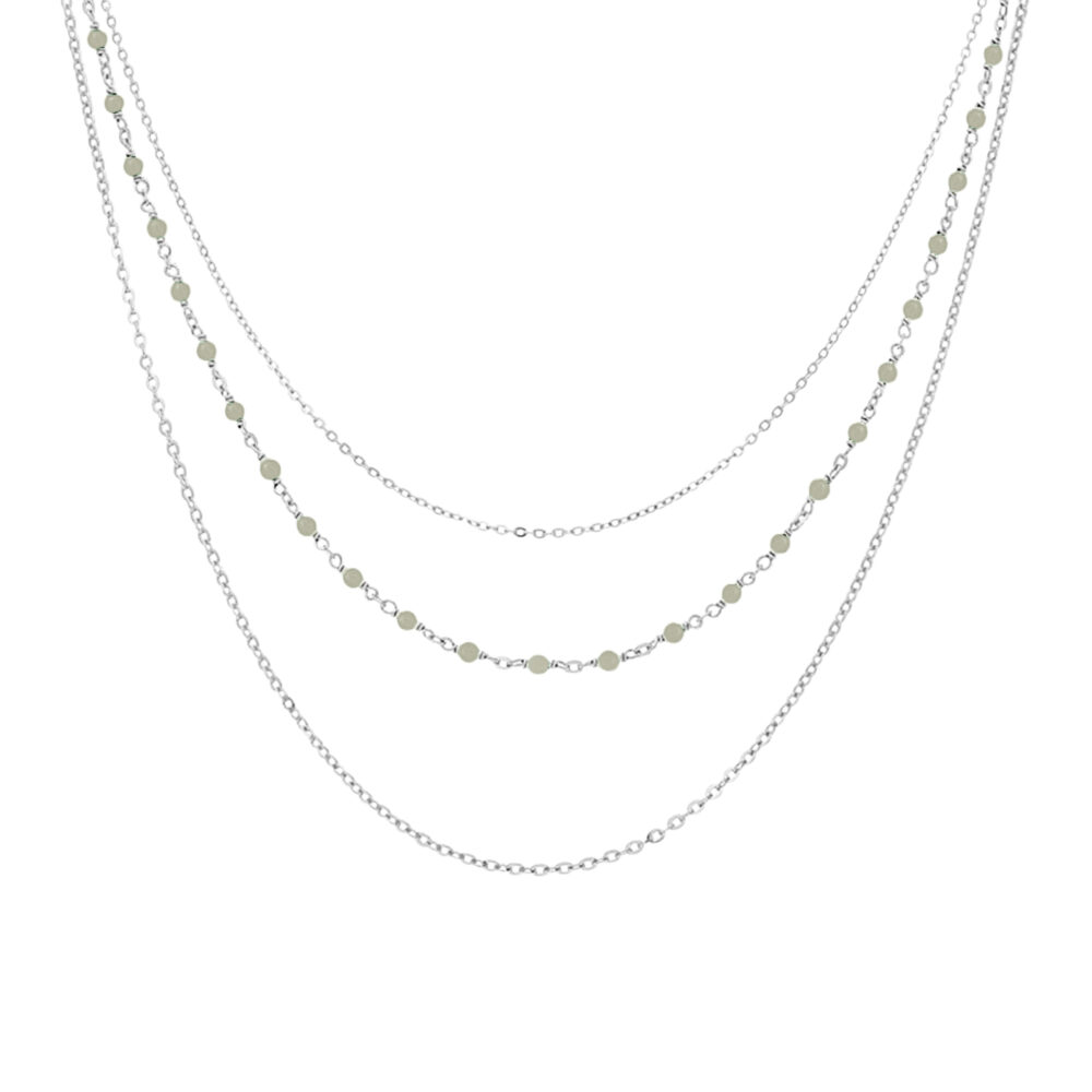 Collier argent rhodié triple collier petite perles pierre labradorite