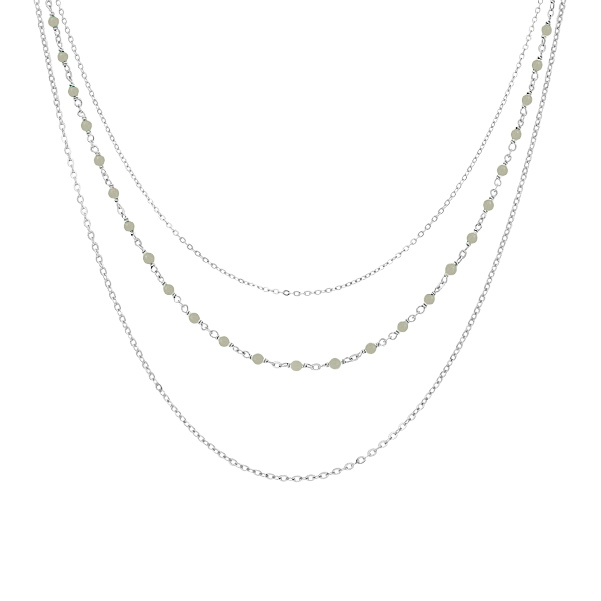 Collier argent rhodié triple collier petite perles pierre labradorite