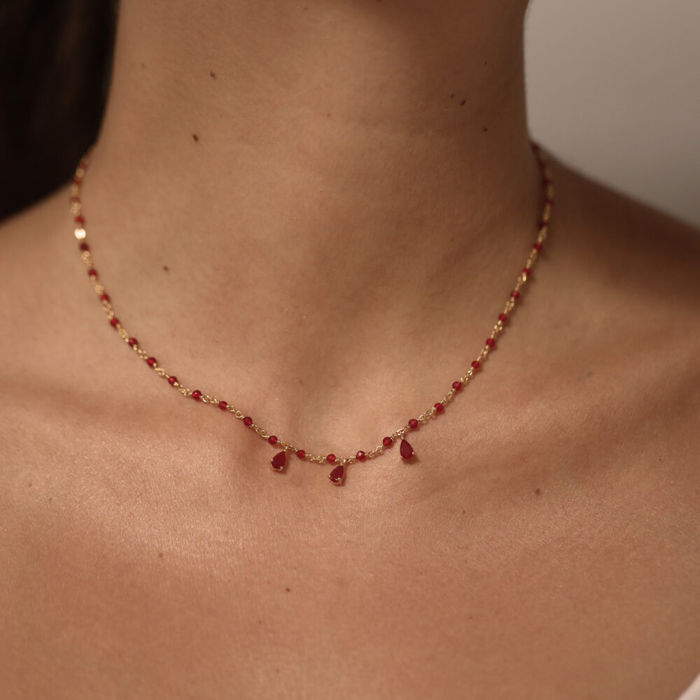 Alternative view of Collier argent doré et pierres de lune naturelles blanches