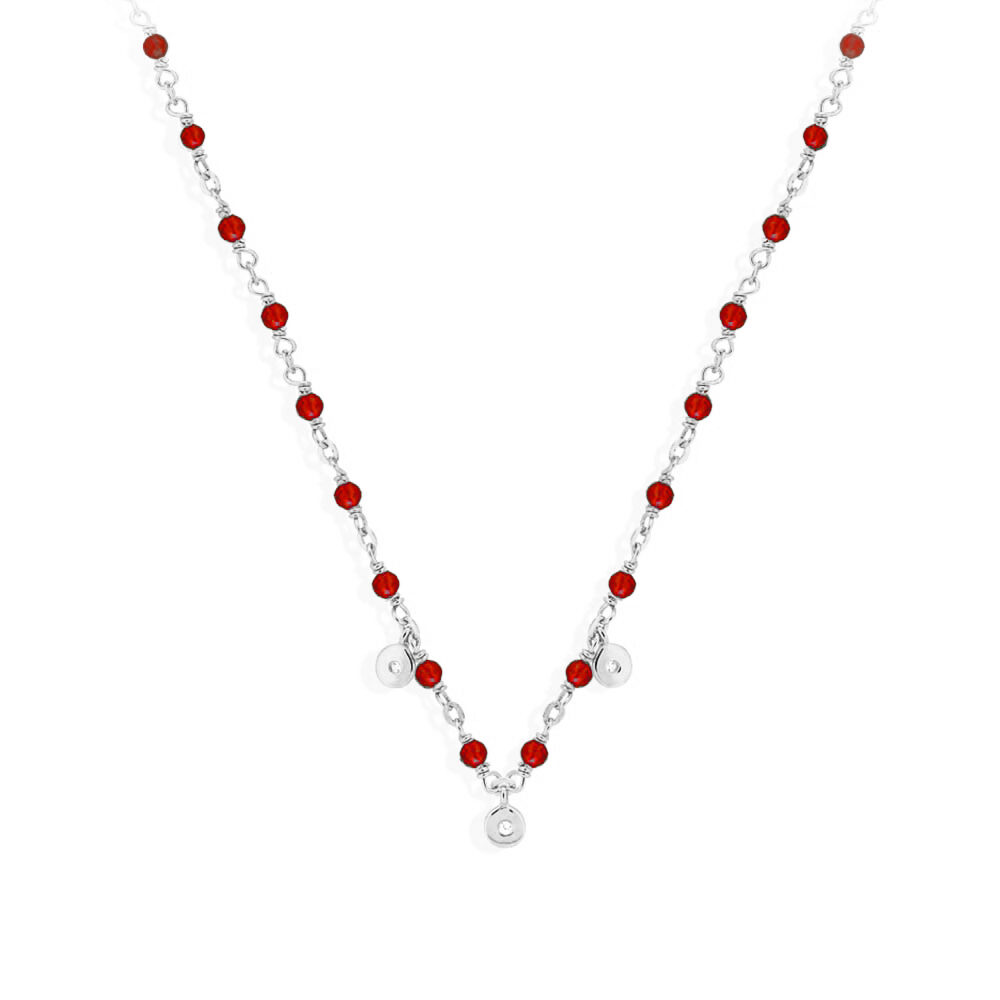 Collier argent rhodié serties et pierre onyx rouge