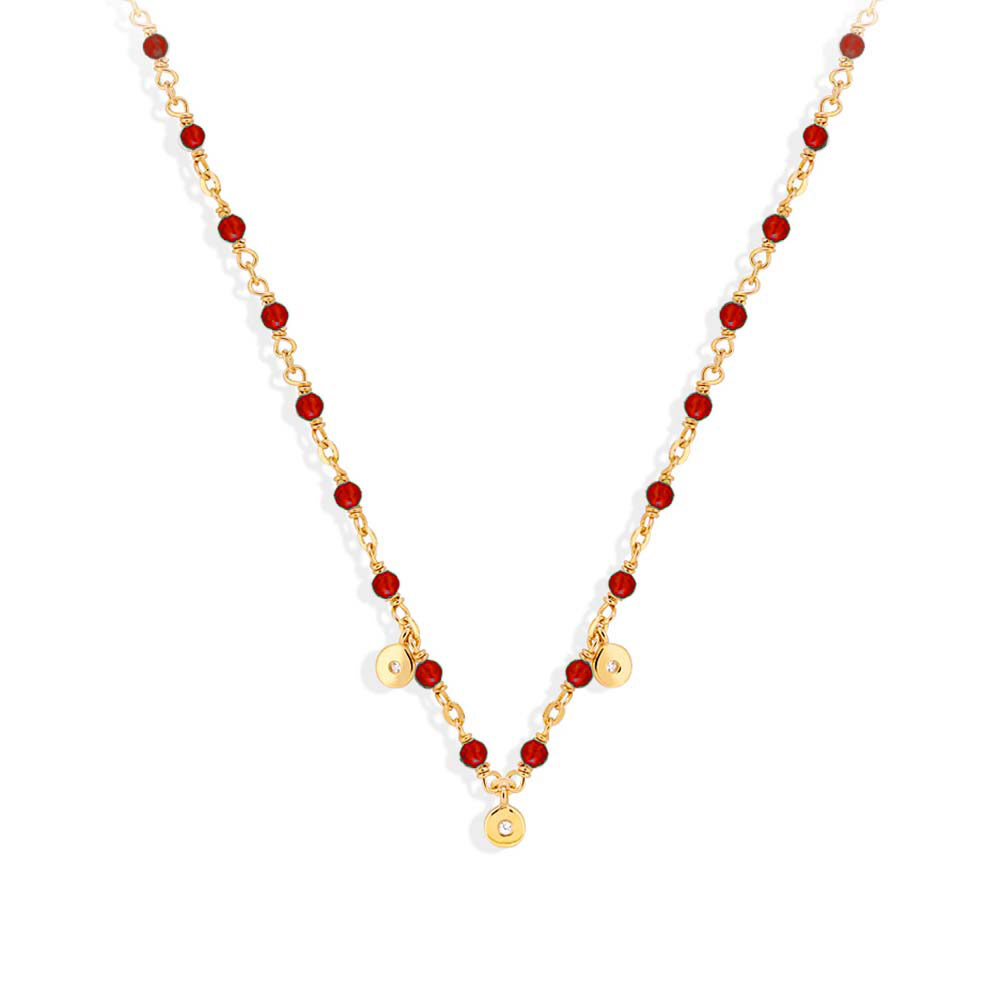 Collier argent doré petites pampilles serties et pierre onyx rouge